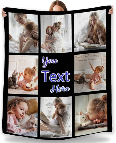 Vista 15 de Manta personalizada con foto, fabricada en Estados Unidos, 5 fotos, mantas personalizadas con imágenes propias para papá, mamá, familia, niños