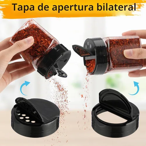 Vista 4 de Mimorou - Paquete de 30 tarros de plástico para especias de 6.1 onzas con tapas de coctelera, recipientes transparentes para condimentos, botellas