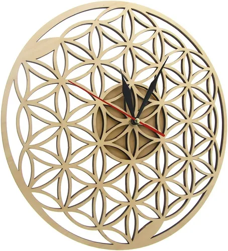 Vista 4 de The Geeky Days Flower of Life Intersect Rings Reloj de pared de madera geométrica geometría sagrada Reloj decorativo Reloj de inauguración