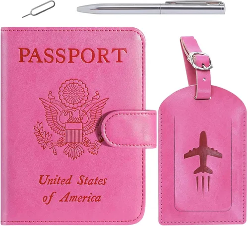 Vista 19 de Funda para pasaporte, cartera con bloqueo RFID, funda de piel para tarjetas, accesorios de viaje para mujeres y hombres, negro