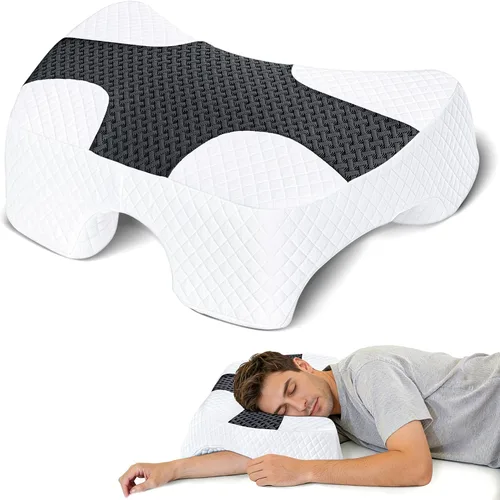 Vista 11 de Almohada para dormir de lado con agujero para el brazo, almohada de espuma viscoelástica para aliviar el dolor de cuello y hombros, almohada