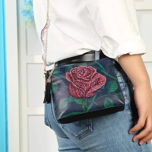 Vista 2 de Kits de pintura de diamantes para niños y adultos, bolso cruzado con cadena 5D con diamantes de imitación de punto de cruz, manualidades
