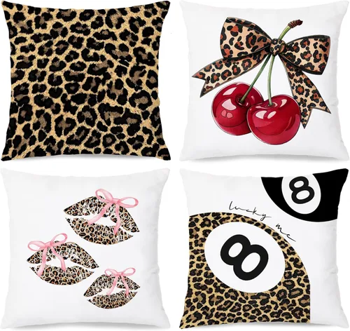 Vista 13 de Trendy Leopard Cheetah Print Pillow Covers 18x18 Set of 4