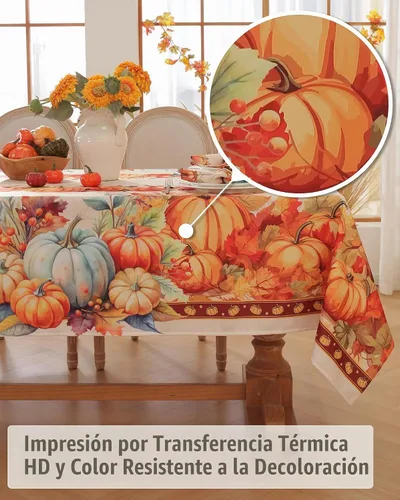 Vista 3 de Honellaty - Mantel rectangular con diseño de calabaza otoñal, 52 x 70 Cosecha de calabaza
