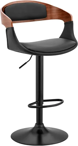 Vista 18 de Armen Living Adele - Taburete giratorio moderno de altura ajustable de piel sintética y madera de nogal con base cromada para encimera de isla