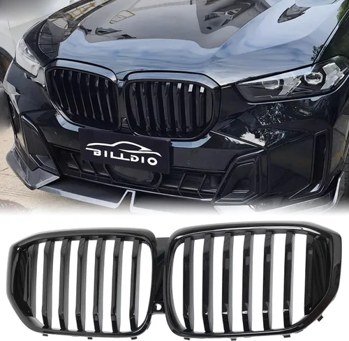 Vista 9 de Parrilla de riñón para parachoques delantero, color negro brillante, compatible con BMW X5 E70 X6 E71 2007-2014 doble listón doble línea