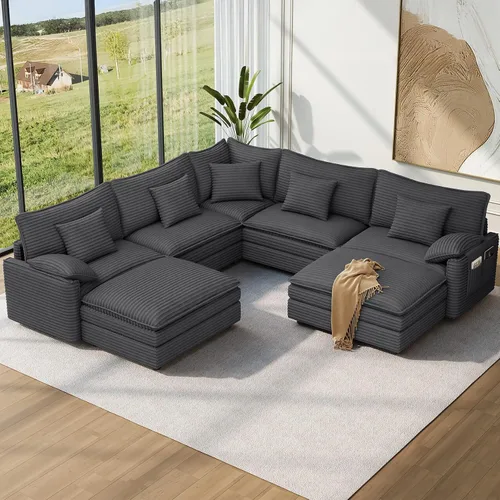 Vista 18 de Vesgantti Sofá modular de 108 pulgadas, cómodo sofá de nube con asiento profundo otomano movible, sofá modular en forma de L, sofás seccionales