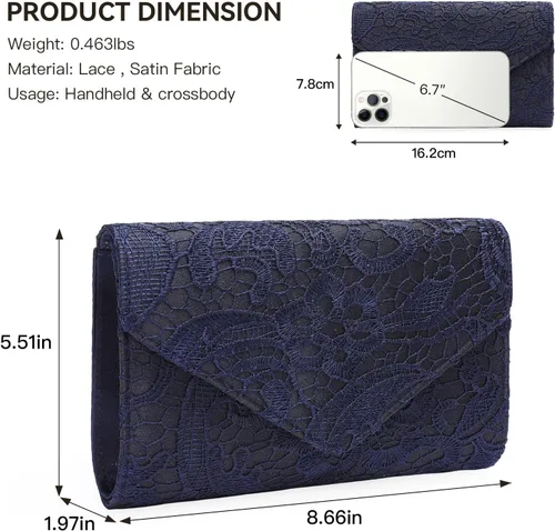 Vista 3 de Bolso de mano de encaje para mujer, bolso cruzado de noche, boda, formal, fiesta, elegante, sobre