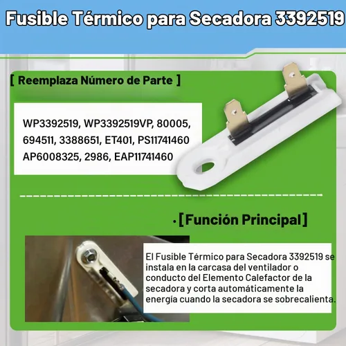 Vista 6 de 280148 termistor termistor 3392519 termistor termistor 3392519 del equipo de corte térmico piezas del secador de fusibles
