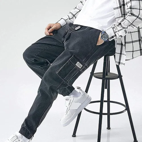 Vista 5 de XYXIONGMAO Streetwear Hip Hop Cargo Joggers Pantalones para hombre, overoles de mezclilla, arnés deportivo, pies, pantalones casuales Harlan