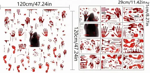 Vista 5 de Calcomanías de pared de huellas de manos sangrientas de Halloween, calcomanías de pared para decoración de fiesta de Halloween, decoración