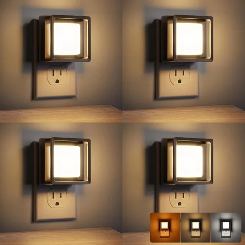 Vista 15 de DORESshop Luz nocturna LED, luces nocturnas enchufables a la pared (paquete de 2) con sensor de atardecer a amanecer, luces nocturnas regulables
