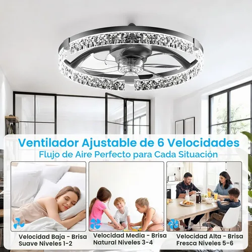 Vista 4 de Ventiladores de techo con luces y control remoto, ventilador de vidrio negro.