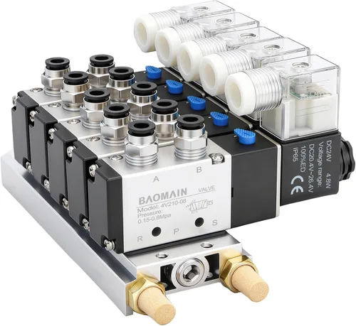 Vista 12 de Baomain Válvula electromagnética neumática de 1/4" 4V210-08 DC 24V 2 posiciones Base Quick Fittings con sistema de silenciador base