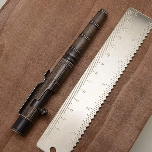 Vista 4 de Pluma en forma de bambú de latón macizo, Bolt Action EDC Pocket Signature Bolígrafo (latón)