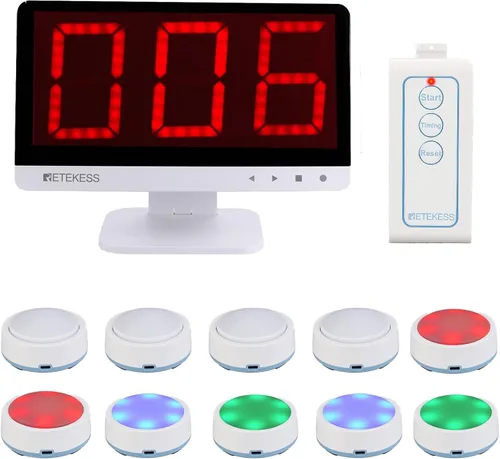 Vista 10 de Retekess Sistema de zumbador inalámbrico TM101, contesta zumbadores con luces y sonido, añade hasta 32 botones, 262 pies, zumbadores de programas