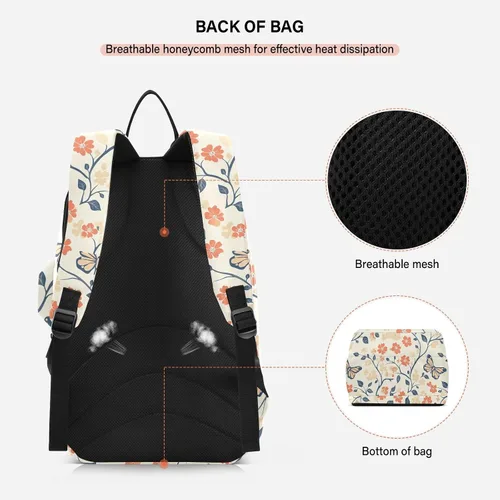 Vista 4 de Tennis Racquet Ball Bag Cute Sturdy Cartoon Butterflies Flower Light Color Tennis Bag Holds 2 Rackets for Women Men raquetas de tenis