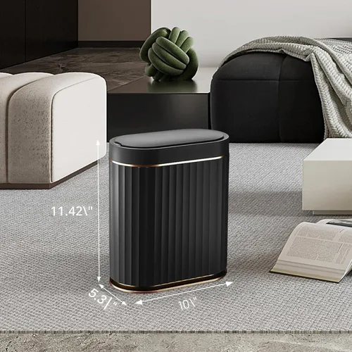 Vista 2 de ELPHECO - Cubo de basura negro para baño con tapa de 2 galones, basurero automático estrecho con sensor, papelero inteligente impermeable