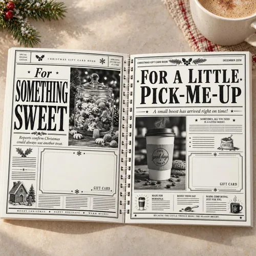 Vista 6 de Libro de tarjetas de regalo de Navidad para adultos, folleto de regalo de Vintage Newspaper