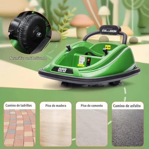 Vista 6 de Coche de parachoques eléctrico para niños de 12 V, con control remoto para padres Verde