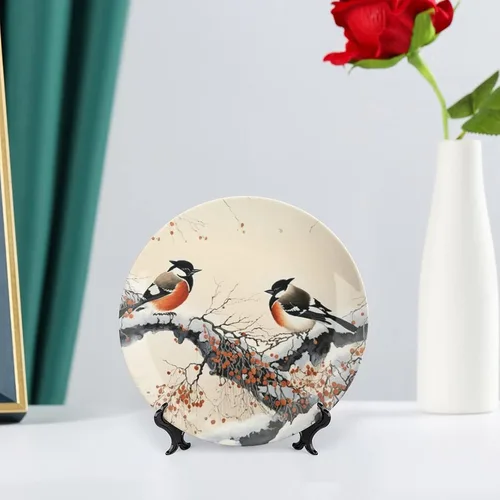 Vista 6 de Plato decorativo de pintura de pájaros chinos y flores, platos de cerámica para decoración del hogar, regalos de boda, platos de cena para sala