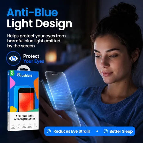 Vista 5 de Ocushield - Protector de pantalla de vidrio templado anti luz azul para iPhone 7 Plus iPhone 8 Plus - Protege tus ojos, reduce las migrañas