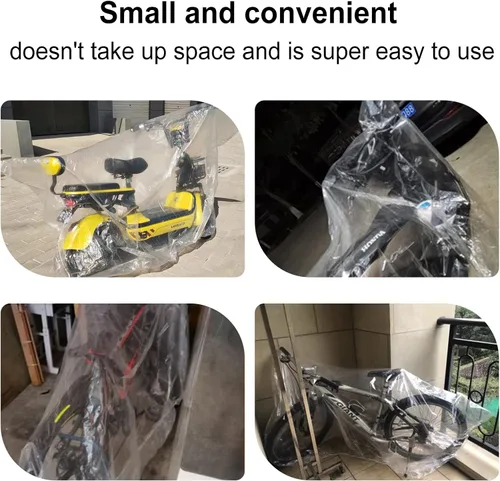 Vista 5 de Cubierta desechable de plástico transparente para bicicletas, cubierta impermeable contra el polvo, impermeable, almacenamiento para bicicletas al