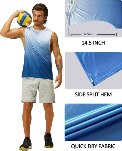 Vista 4 de EZRUN Camiseta sin mangas para hombre, para natación, playa, secado rápido, gimnasio, entrenamiento, camiseta muscular, tallas grandes y altas