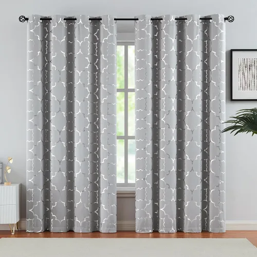 Vista 13 de Purainbow Cortinas opacas beige para dormitorio, sala de estar con paneles de impresión de lámina dorada, oscurecimiento de la habitación