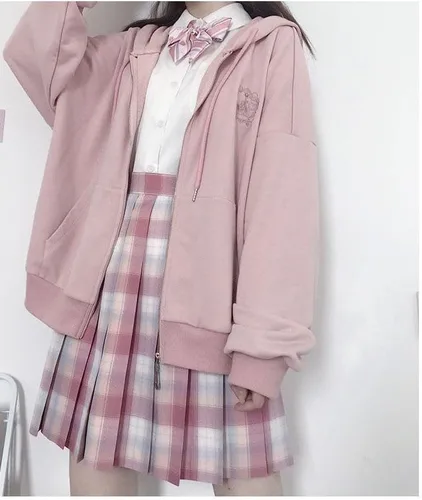 Vista 6 de Preppy Y2k Zip Up Hooded Sweatshirts for Women Aesthetic Graphic Oversized Hoodies Kawaii Cutecore Long Sleeve Clothes