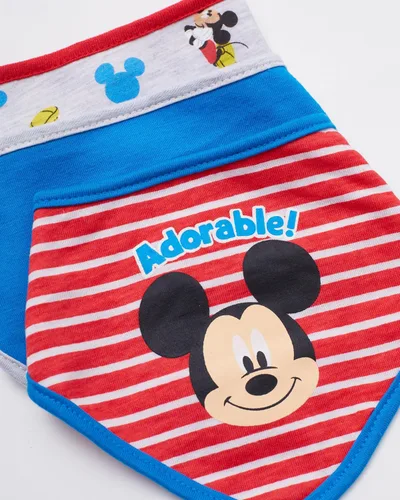 Vista 4 de Disney Mickey Mouse - Babero bandana para bebé, paquete de 3 baberos de Mickey Mouse (azul/rojo/gris, 0-12 meses)