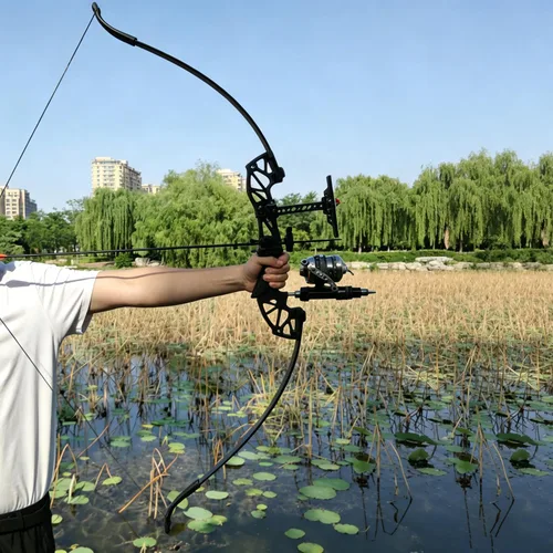 Vista 6 de Kit combinado de pesca de arco recurvo Takedown de 53 pulgadas, 30/40 libras solo para mano derecha arco de pesca con carrete de pesca y flechas