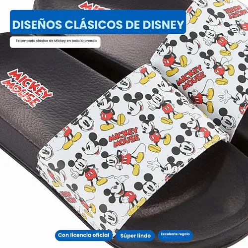 Vista 4 de Disney Sandalias clásicas de Mickey y Minnie Mouse para mujer, diseño de Mickey y Minnie Mouse Negro blanco