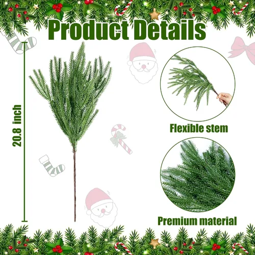 Vista 7 de Sggvecsy 10 ramas de pino de Norfolk de Navidad, ramas artificiales de Navidad, vegetación sintética, tallos de pino de Norfolk, tallos de cedro