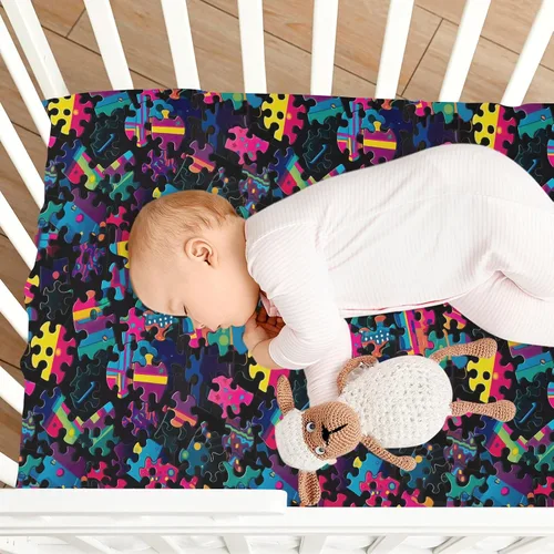 Vista 8 de Fitted Crib Sheets Colorful Puzzle Pattern Mini Crib Sheets for Boy & Girl Toddler Mattress Sheets Playard Sheet 21216567
