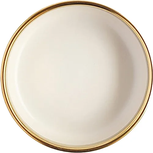 Vista 10 de Plato de cerámica moderno con borde dorado de alta calidad, plato de porcelana elegante para restaurante, juego de platos de cerámica aptos