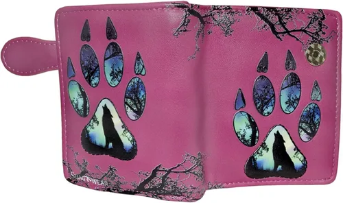 Vista 2 de Shag Wear Wolf Paw - Cartera de animales pequeños para mujeres y adolescentes, piel sintética vegana, color rosa, 4.5 pulgadas, Rosado, Grande