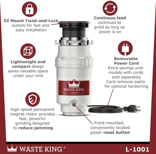 Vista 3 de Waste King Legend Triturador de alimentos con eliminación de alimentos Serie 1/2 HP – (l-1001)
