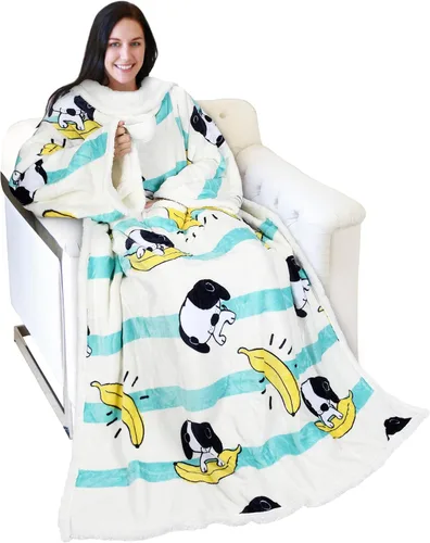 Vista 15 de Catalonia - Manta de forro polar tipo sherpa con mangas, súper suave, cálida y cómoda, de gran tamaño, de forro polar y microplush, con mangas