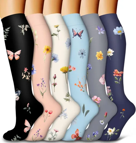 Vista 29 de Bluemaple Paquete de 6 calcetines de compresión de cobre para mujeres y hombres, el mejor apoyo para médicos, correr, enfermería, atletismo