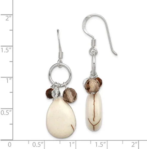 Vista 2 de Aretes colgantes con gancho de pastor plateado, ágata de encaje loco, transparente, ahumado, Qtz, ojo de tigre, medidas de 1.772 x 0.551 in