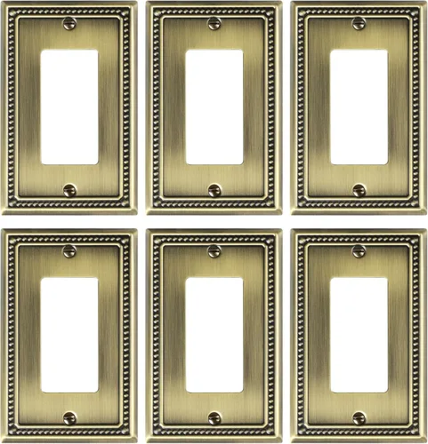 Vista 24 de Paquete de 2 Placas de Cubierta Combinadas para Interruptor de Palanca/Dúplex, Placa de Cubierta de Enchufe de Pared de Metal de Latón Antiguo