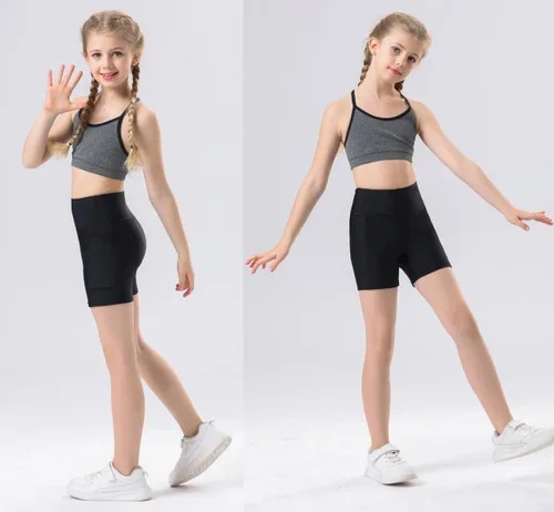Vista 5 de Yilisha Paquete de 2 pantalones cortos deportivos para niñas de 4 pulgadas, pantalones cortos de voleibol para bicicleta, pantalones cortos