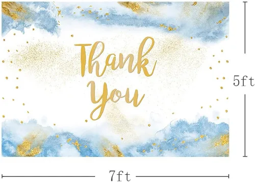 Vista 3 de MEHOFOND Fondo de graduación con texto en inglés "Thank You for All You Do" de 7 x 5 pies, color dorado y azul claro, acuarela para padres