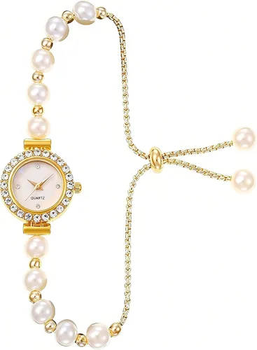 Vista 9 de ADSBIAOYE Reloj de pulsera floral simple de moda para mujer, reloj de lujo ligero de cuarzo con diamantes Dorado