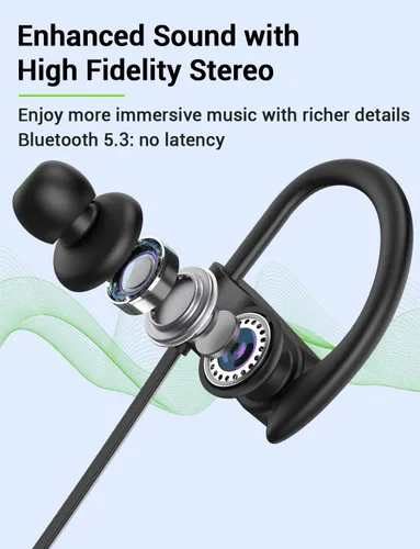 Vista 3 de Auriculares Bluetooth Stiive, audífonos deportivos inalámbricos 5.3 IPX7 impermeables con micrófono, auriculares estéreo a prueba de sudor