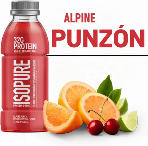 Vista 4 de Isopure Zero Carb 32g Proteína Transparente Lista para Beber, Aislado de Proteína de Suero, Ponche Alpino, 12 Paquetes (El empaque puede variar)