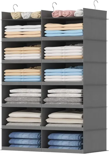 Vista 11 de Lifewit Estante colgante de doble fila para armario, estantes de ropa con 3 ganchos resistentes para organización de ropa, contenedor plegable