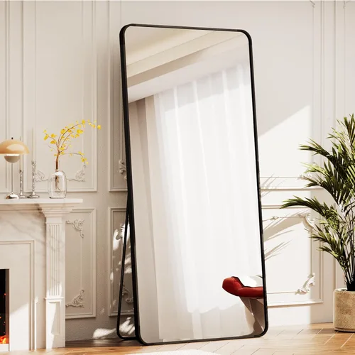 Vista 20 de BEAUTYPEAK - Espejo de cuerpo entero negro, espejo de piso de 56 x 21 pulgadas con esquinas redondeadas, espejo para colgar, apoyar contra la pared