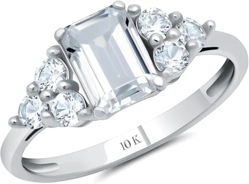 Vista 22 de MAX + STONE Anillos de piedras preciosas de oro de 10 quilates para mujer, anillo de aniversario con piedra natal de corte esmeralda, anillo
